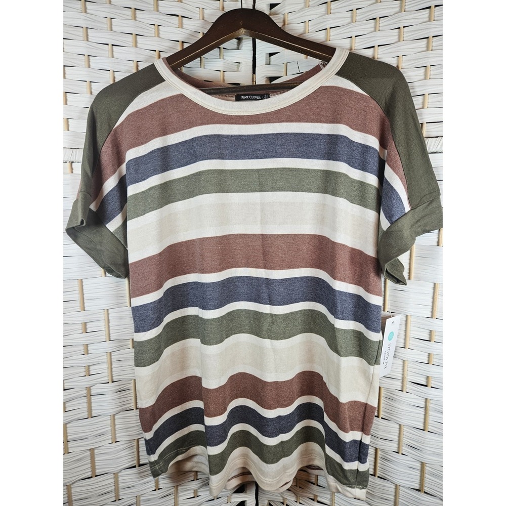 Pink Clover Womens Lexia Short Sleeve Knit Top Olive Sz XL Casual Comfort